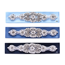 Load image into Gallery viewer, 035 style Bridal satin sash with rhinestone applique gems and crystals Ana Balahan
