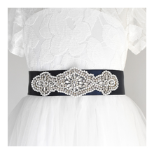 Load image into Gallery viewer, 068 Wedding sash with beads gems rhinestone applique with off white dress Ana Balahan
