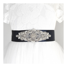 Load image into Gallery viewer, 104 Wedding sash with beads gems rhinestone applique with off white dress Ana Balahan
