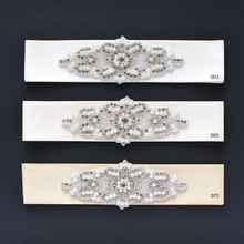 Load image into Gallery viewer, 104 rhinestone applique style wedding sash bride or bridesmaids belt ivory color shades by Ana Balahan
