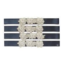 Load image into Gallery viewer, Christening satin sash with rhinestone applique crystals beads gems color 162 navy color satin ribbon Ana Balahan
