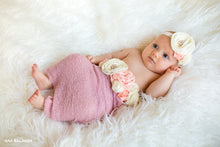 Load image into Gallery viewer, Newborn photo session for little baby girl in wrap wearing Fantasy floral set of belt and headband with gems and flowers
