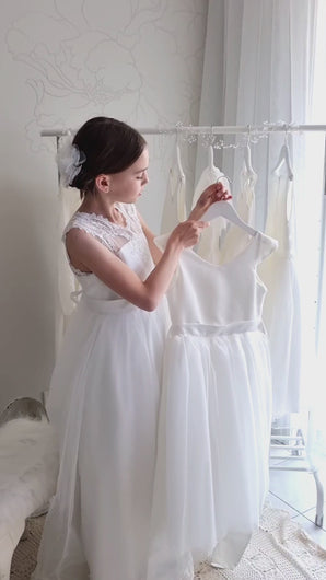 Ana Balahan Girl in Patricia First communion lace dress with lacing Melbourne Australia