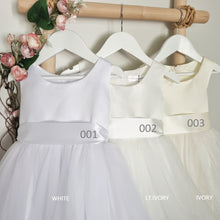 Load image into Gallery viewer, White, light ivory and ivory colour dresses with well matching colour satin sashes

