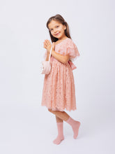 Load image into Gallery viewer, Ana Balahan Camila Dusty_rose Color Girl in lace medium length dress with cute handbag
