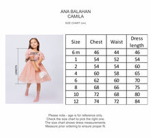 Load image into Gallery viewer, Ana Balahan Camila Beautiful Lace Flower Girl Dress in Mauve colour Size Chart

