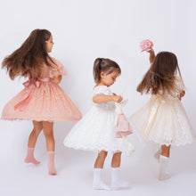 Load image into Gallery viewer, Ana Balahan Camila Light Ivory Champagne and Dusty Rose Color Dresses Three Girls are dancing in their dresses Melbourne Australia
