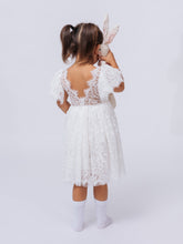 Load image into Gallery viewer, Ana Balahan Camila Light Ivory Color Little Girl in cute lace V neck dress wiht bunny

