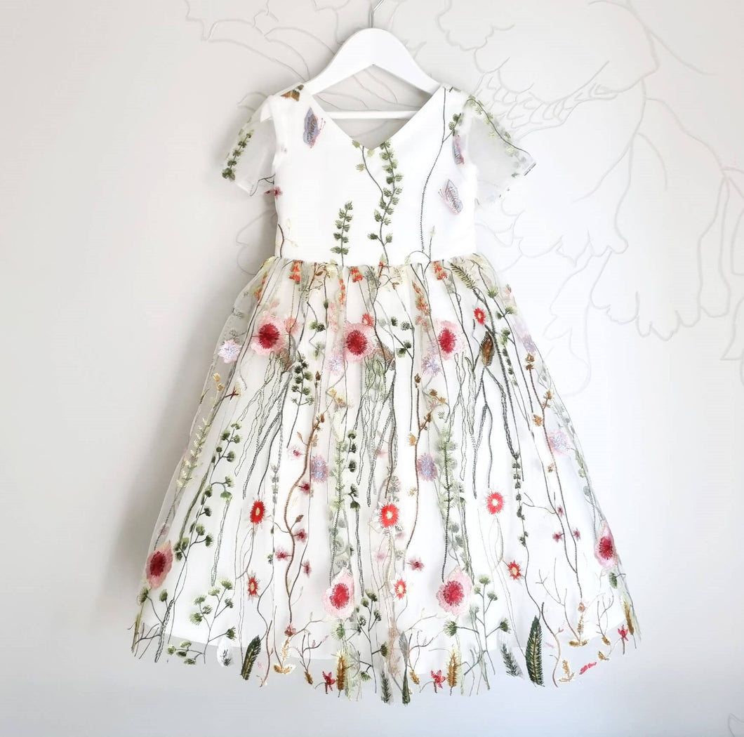 Ana Balahan Flora girl dress decorated with embroideried flowers Melbourne
