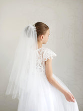 Load image into Gallery viewer, Ana Balahan Girl wears confirmation dress and Plain Veil Medium length Sydney
