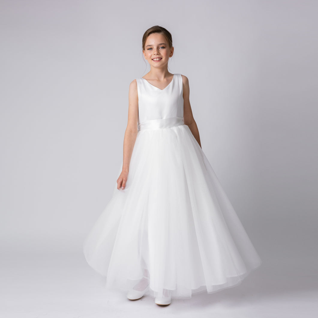 Ana Balahan Grace Full Length Satin and Tulle V neck First Communion dress Melbourne