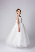 Load image into Gallery viewer, Ana Balahan Grace Full Length Satin and Tulle V neck light ivory colour Wedding Flower Girl dress
