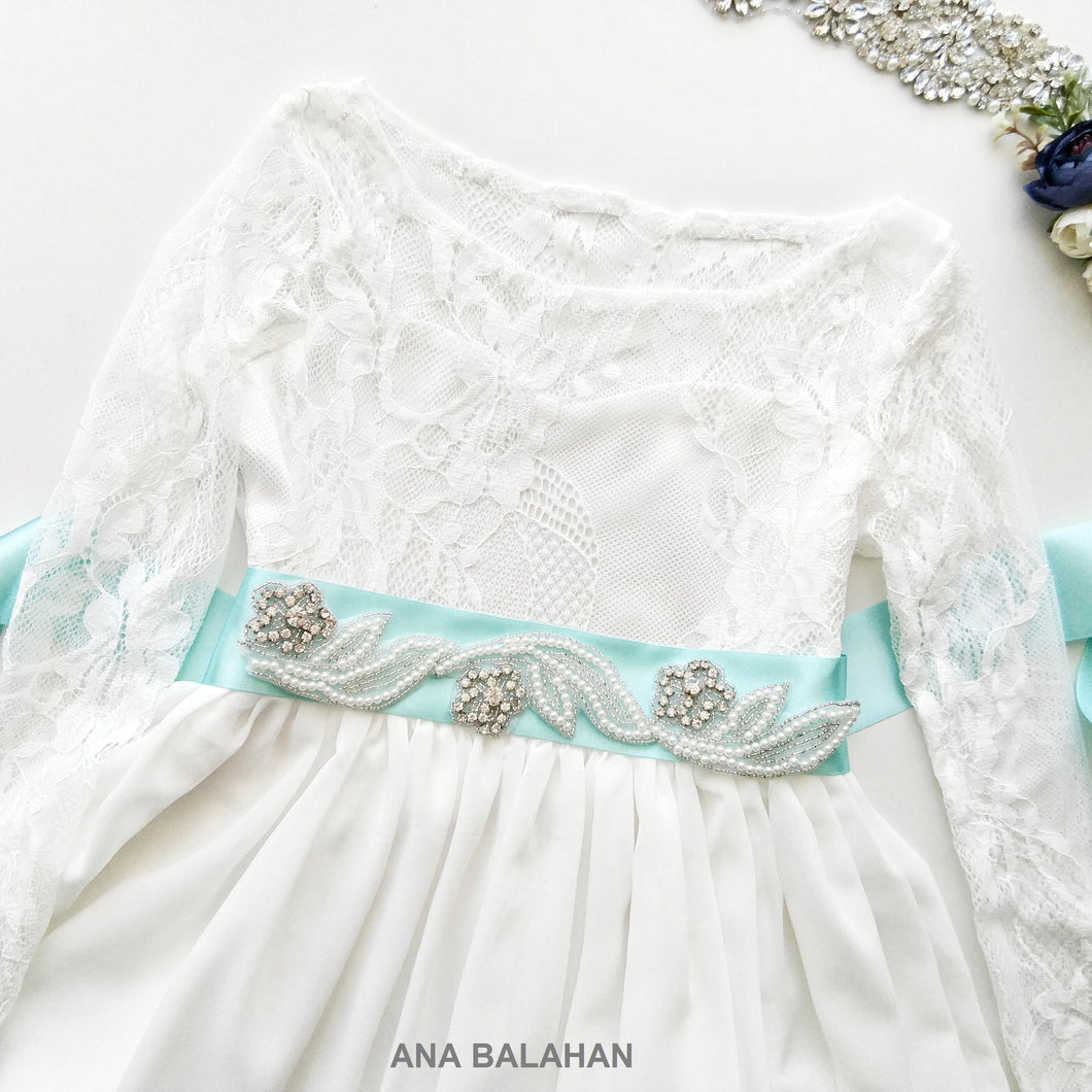 Ana Balahan Lace and chiffon midium length attire for flower girl or junior bridesmaid for winter wedding Adelaide Australia