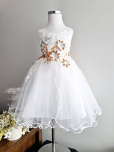 Load image into Gallery viewer, Ana Balahan Luisa White and Gold girl dress with floral embroidery and fluffy skirt Perth
