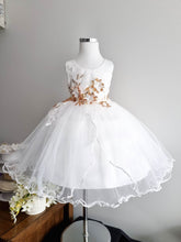 Load image into Gallery viewer, Ana Balahan Luisa White and Gold toddler dress with underskirt for romantic wedding Adelaide
