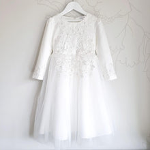 Load image into Gallery viewer, Ana Balahan Mary Long sleeves communion dress decorated with lace and beads Sydney Australia
