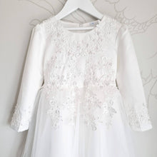 Load image into Gallery viewer, Ana Balahan Mary Long sleeves satin dress adorned with lace and beads Melbourne Australia
