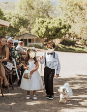 Load image into Gallery viewer, Ana Balahan Mid Length Ivory Flower Girl Dress with Page Boy and Dog

