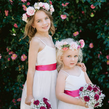 Load image into Gallery viewer, Ana Balahan Two pretty girls in a park wearing Scarlett flower girl dresses and holding wedding flowers Australia
