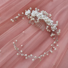 Load image into Gallery viewer, Ana Balahan White roses asymmetric wedding hair accessory Melbourne
