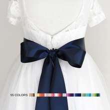 Load image into Gallery viewer, Off white flower girl dress with heart on the back back closer view
