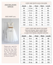Load image into Gallery viewer, Ana Balahan Grace full length V-neck flower girl dress size chart
