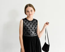 Load image into Gallery viewer, Anna black sequin party dress with pleated skirt Ana Balahan
