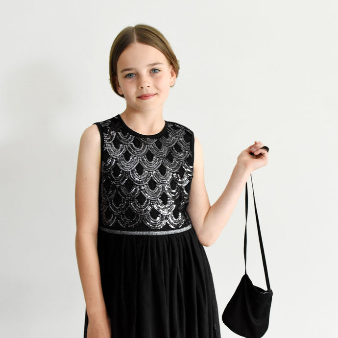 Anna black sequin party dress with pleated skirt Ana Balahan