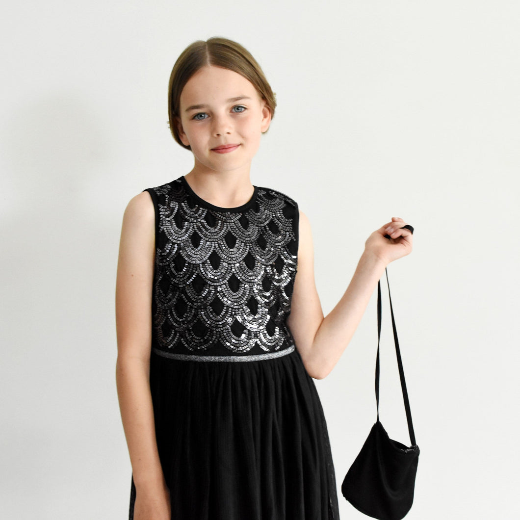 Anna black sequin party dress with pleated skirt Ana Balahan