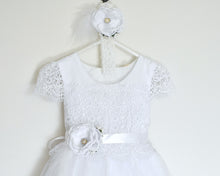 Load image into Gallery viewer, Eleonor christening dress with lace sleeves front view Ana Balahan
