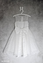Load image into Gallery viewer, White christening lace girl dress Bella with big bow on the back 
