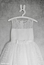 Load image into Gallery viewer, Gorgeous white communion attire with big bow on the back front view
