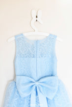 Load image into Gallery viewer, Blue lace flower girl dress Bella back view
