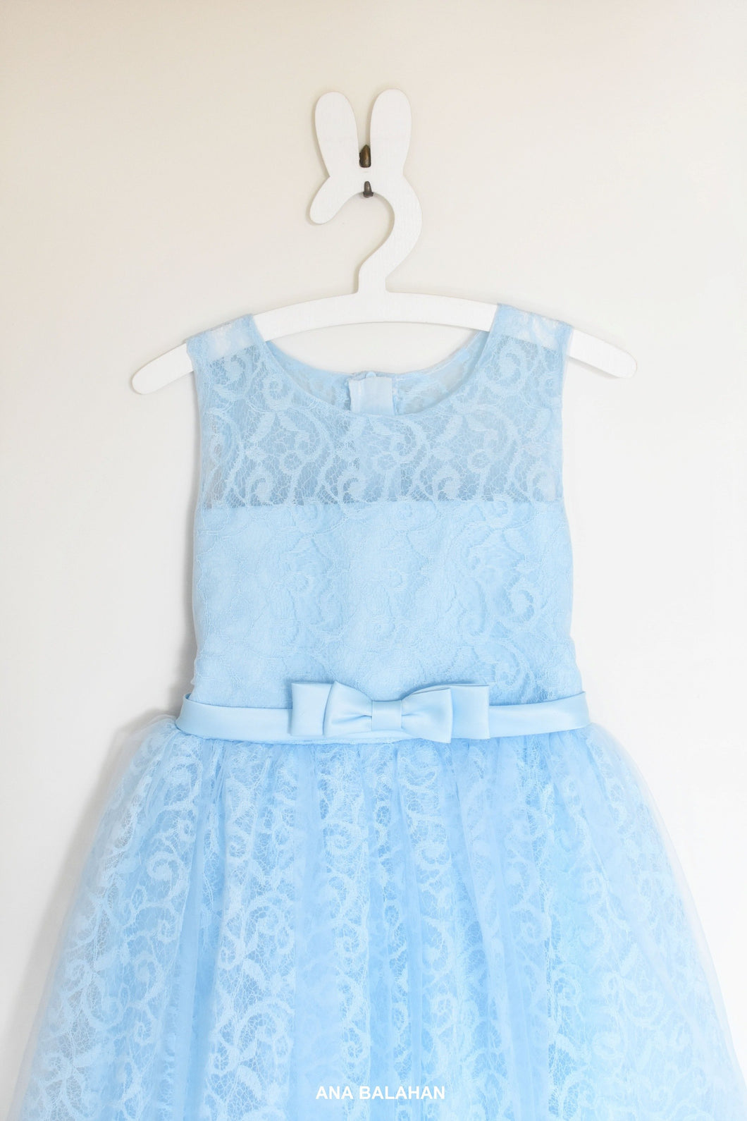 Blue lace girl dress Bella front view
