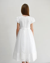 Load image into Gallery viewer, Eleonor christening gown with sleeves decorated with lace back view Ana Balahan
