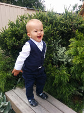 Load image into Gallery viewer, Fashion formal boy 3 pieced set long sleeved shirt vest and trousers with stretchable waist
