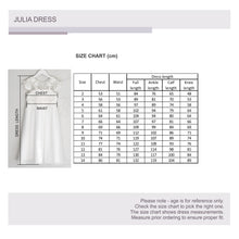 Load image into Gallery viewer, Ana Balahan Julia Made to Order Beautiful Flower Girl Dress Size Chart

