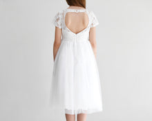 Load image into Gallery viewer, Libby offwhite medium length tween girl dress with petticoat back view Ana Balahan
