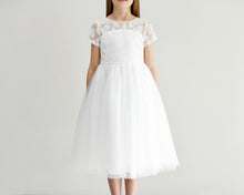 Load image into Gallery viewer, Libby offwhite medium length tween girl dress with petticoat front view Ana Balahan
