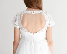 Load image into Gallery viewer, Libby offwhite tea length girl dress with heart on the back close back view Ana Balahan
