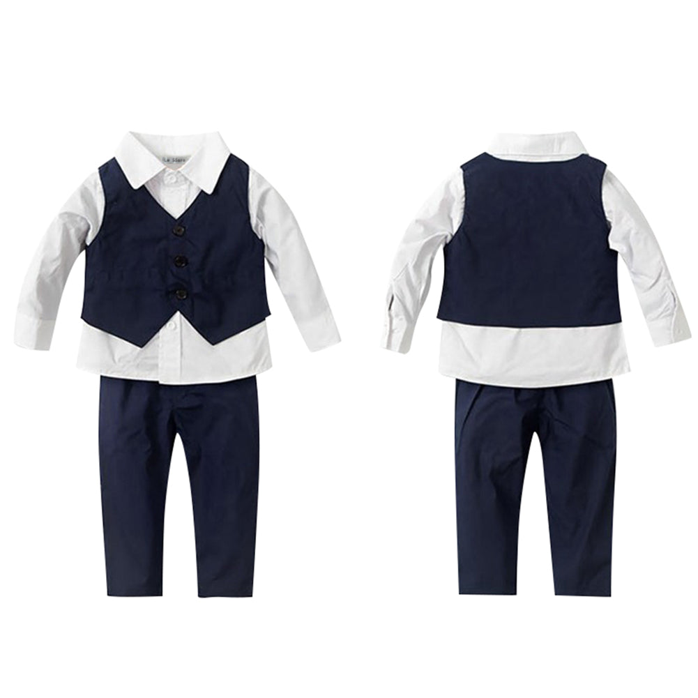 Fashion formal boy set long sleeved shirt vest and trousers with stretchable waist