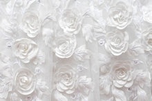 Load image into Gallery viewer, Tatyana Off white christening girl dress with 3D flowers flowers close view Ana Balahan
