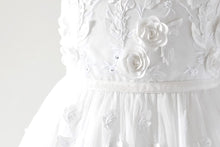 Load image into Gallery viewer, Tatyana Off white dress with 3D flowers front close view Ana Balahan
