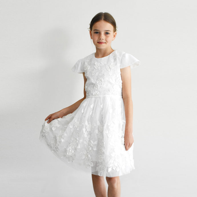 Tatyana first communion church dress with short sleeves decorated with 3D flowers Ana Balahan