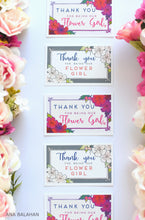 Load image into Gallery viewer, Thank you for being our flower girl card in mix of grey magenta and light pink colors
