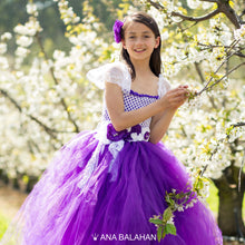 Load image into Gallery viewer, Girl in Jacaranda blossom puff tutu dress at sunny day in bloomin spring garden
