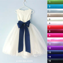 Load image into Gallery viewer, Ana Balahan flower girl dress with the 8 cm satin sash back view
