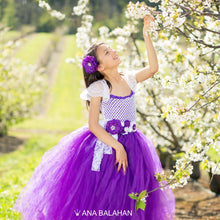 Load image into Gallery viewer, Beautiful girl in whate and purple tutu dress with floral accessories
