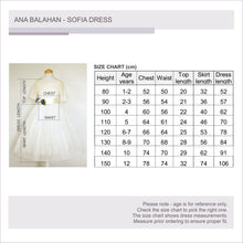 Load image into Gallery viewer, Sofia dress size chart
