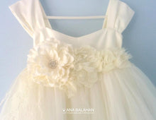 Load image into Gallery viewer, Ivory Camellia belt on a dress
